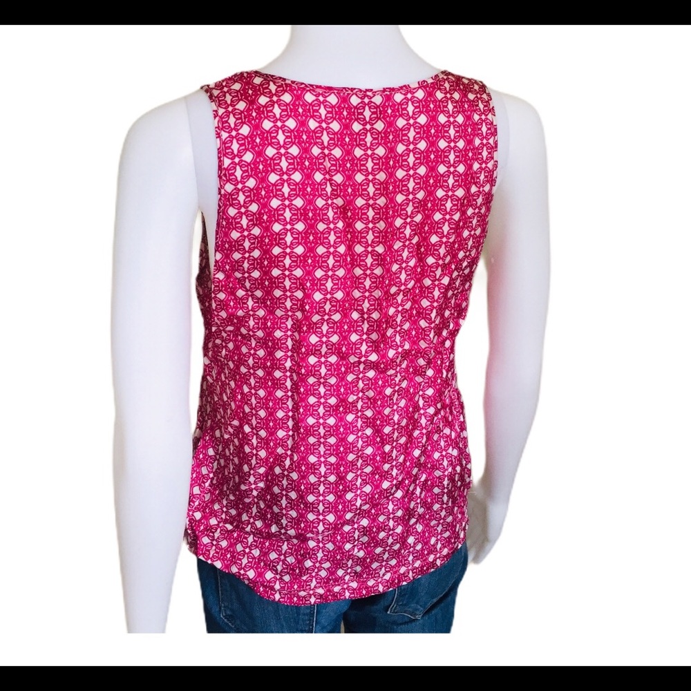 RED VALENTINO Raspberry Pink Geo Print Ruffle Front Tank Blouse Top 6 - Picture 4 of 12